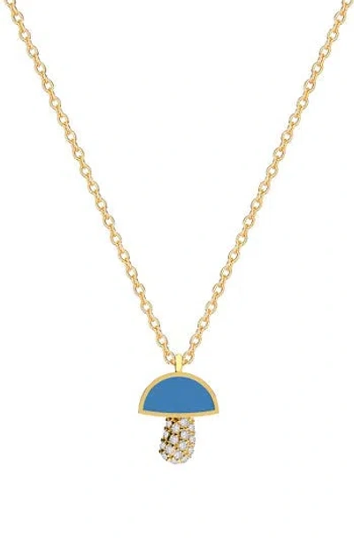 Gabi Rielle Crystal Pavè Mushroom Pendant Necklace In Gold/blue