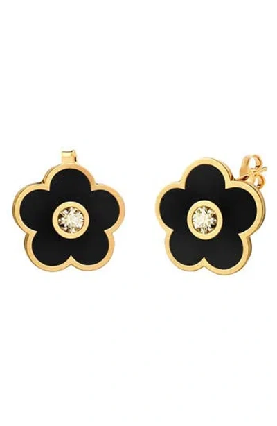 Gabi Rielle Cubic Zirconia & Enamel Flower Stud Earrings In Gold/ Black