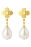 Gabi Rielle Cubic Zirconia & Faux Pearl Drop Clover Earrings In Gold