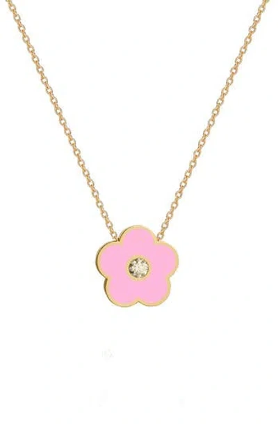 Gabi Rielle Cubic Zirconia Flower Pendant Necklace In Gold/pink