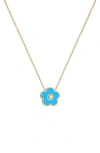 Gabi Rielle Cubic Zirconia Flower Pendant Necklace In Gold/turquoise