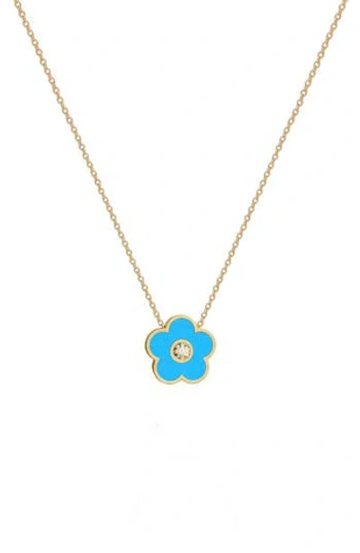 Gabi Rielle Cubic Zirconia Flower Pendant Necklace In Gold/turquoise