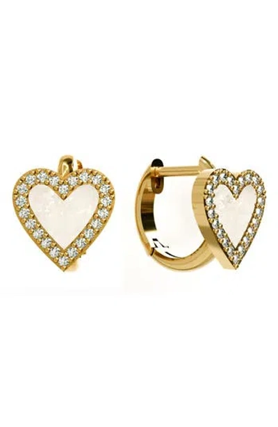 Gabi Rielle Cz Halo Mother Of Pearl Heart Stud Earrings In Gold