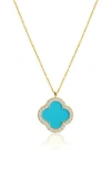 Gabi Rielle Cz Pavé Clover Pendant Necklace In Gold/turquoise
