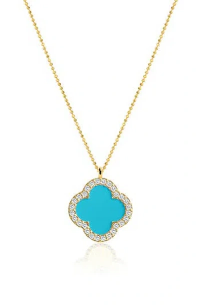Gabi Rielle Cz Pavé Clover Pendant Necklace In Gold/turquoise
