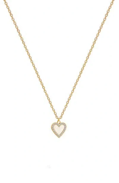 Gabi Rielle Cz Pavé Halo Mother Of Pearl Heart Pendant Necklace In Gold