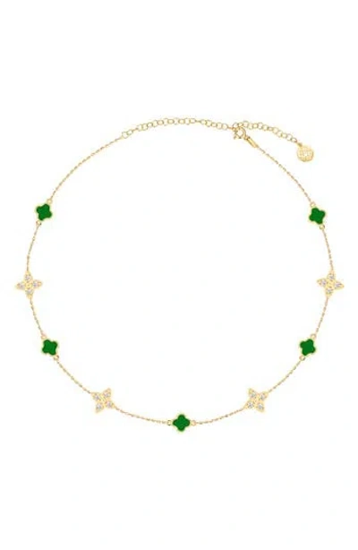 Gabi Rielle Effortless Staples Bloom & Luck Charm Necklace In Gold/green
