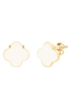 Gabi Rielle Effortless Staples French Enamel Clover Stud Earrings In Gold/white