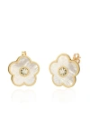 Gabi Rielle Effortless Staples Inlay Floral Stud Earrings In Gold/ Pearl