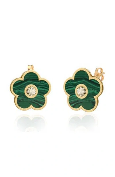 Gabi Rielle Effortless Staples Inlay Floral Stud Earrings In Gold/malachite