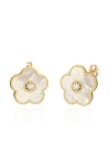 Gabi Rielle Effortless Staples Inlay Floral Stud Earrings In Gold/pearl