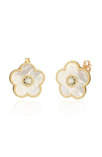 Gabi Rielle Effortless Staples Inlay Floral Stud Earrings In Gold