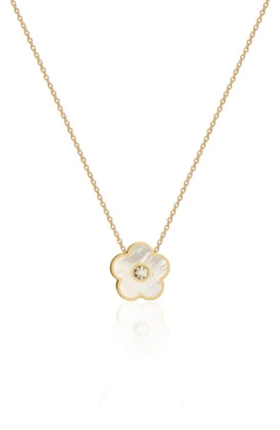 Gabi Rielle Effortless Staples Inlay Flower Pendant Necklace In Gold/ Pearl