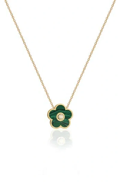 Gabi Rielle Effortless Staples Inlay Flower Pendant Necklace In Gold/malachite