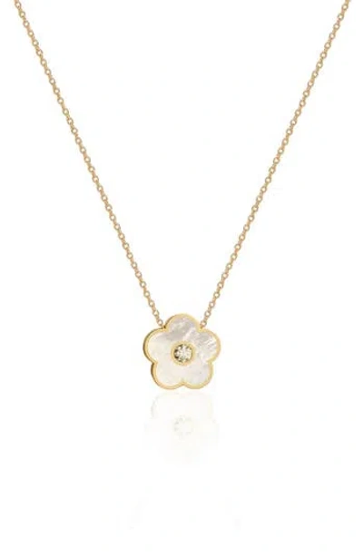 Gabi Rielle Effortless Staples Inlay Flower Pendant Necklace In Gold/pearl