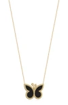 Gabi Rielle Effortless Staples Inlay Pavé Butterfly Pendant Necklace In Gold/onyx