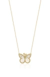 Gabi Rielle Effortless Staples Inlay Pavé Butterfly Pendant Necklace In Gold/pearl