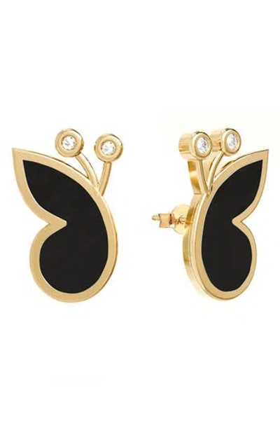 Gabi Rielle Effortless Staples Inlay Wings Stud Earrings In Gold/onyx
