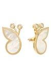 Gabi Rielle Effortless Staples Inlay Wings Stud Earrings In Gold/pearl