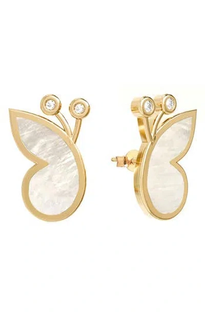 Gabi Rielle Effortless Staples Inlay Wings Stud Earrings In Gold/pearl