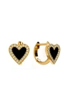 Gabi Rielle Effortless Staples Onyx Inlay Heart Huggie Hoop Earrings In Gold