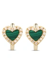 Gabi Rielle Effortless Staples Onyx Inlay Heart Huggie Hoop Earrings In Gold/malachite
