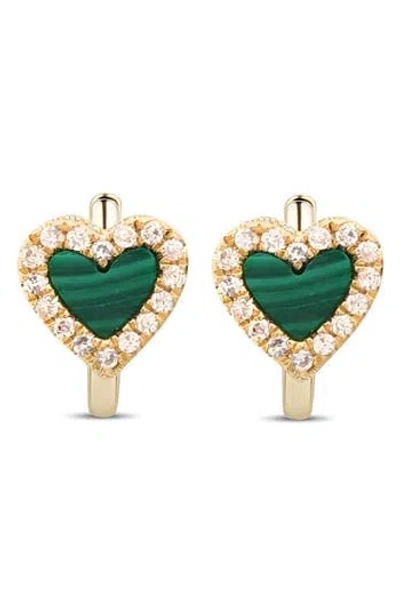 Gabi Rielle Effortless Staples Onyx Inlay Heart Huggie Hoop Earrings In Gold/malachite