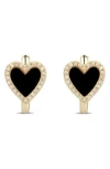 Gabi Rielle Effortless Staples Onyx Inlay Heart Huggie Hoop Earrings In Gold/onyx