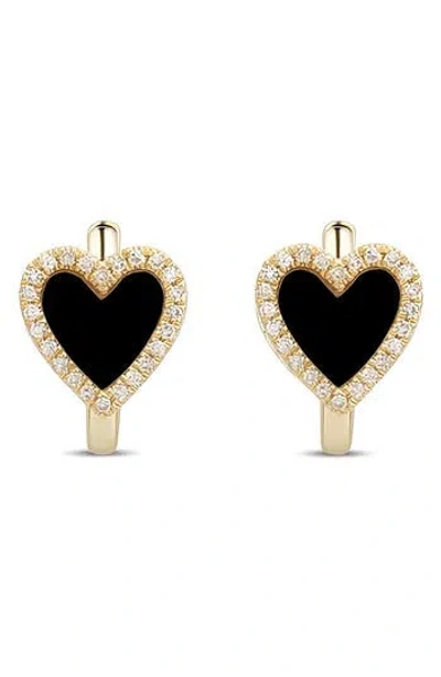 Gabi Rielle Effortless Staples Onyx Inlay Heart Huggie Hoop Earrings In Gold/onyx