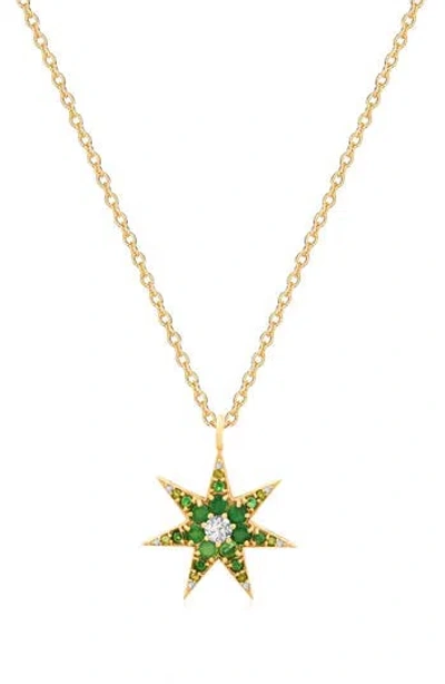 Gabi Rielle Emerald Shades Cubic Zirconia Star Pendant Necklace In Gold