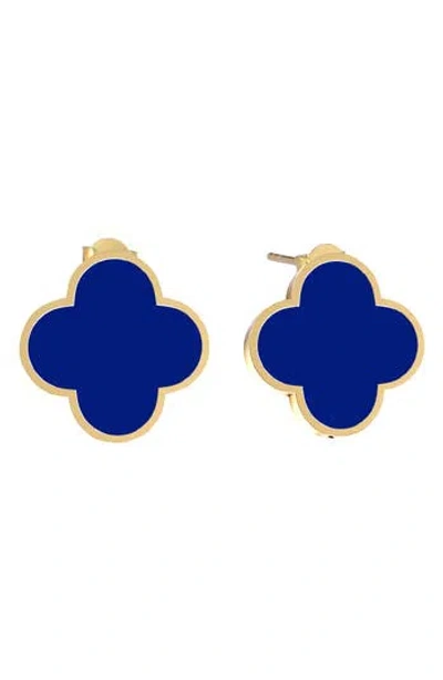 Gabi Rielle Enamel Clover Stud Earrings In Gold/ Blue