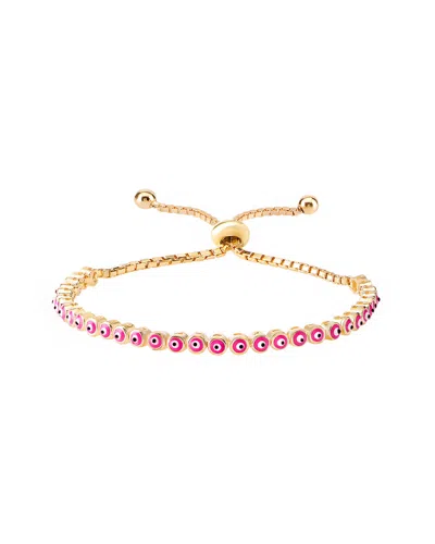 Gabi Rielle Gold Over Silver Neon Pink Enamel Evil Eye Bracelet In No Color