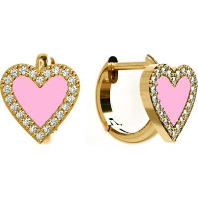 Gabi Rielle 14k Over Silver Pink Agate Cz Mini Hoop Earrings In Gold