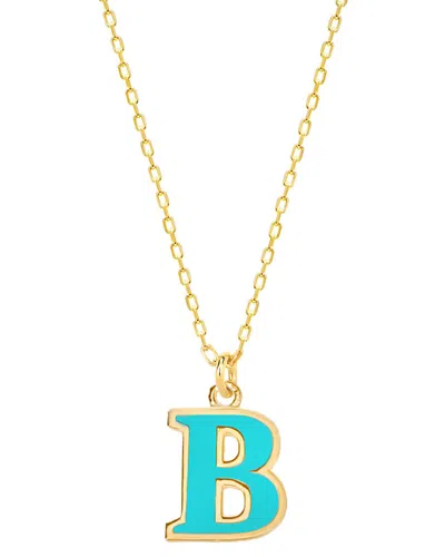 Gabi Rielle Vacay Dreamy Collection 14k Gold Plated Sterling Silver Turquoise French Enamel Initial Necklace In Letter B