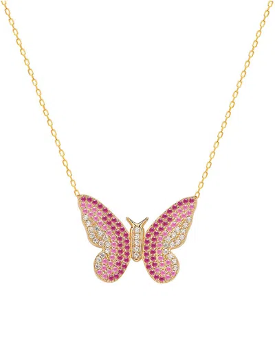 Gabi Rielle Love In Bloom 14k Over Silver Cz Butterfly Pendant Necklace In Gold