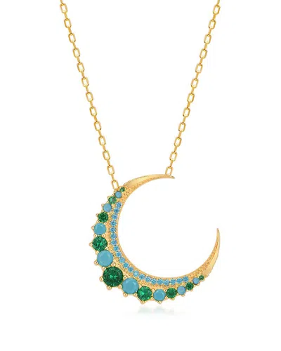Gabi Rielle Love In Bloom 14k Over Silver Cz Moon Pendant Necklace