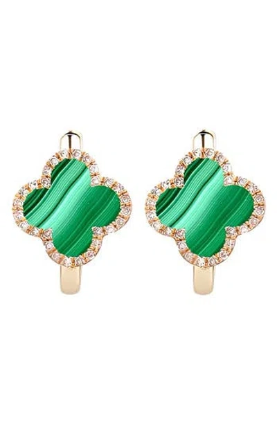 Gabi Rielle Malachite Cz Clover Huggie Hoop Earrings In Gold