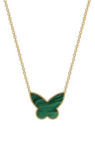 Gabi Rielle Malachite Inlay Butterfly Pendant Necklace In Gold
