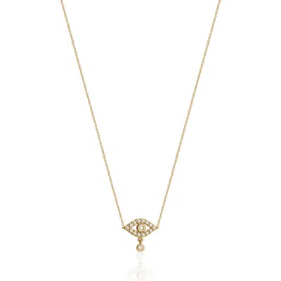 Gabi Rielle Mini Evil Eye Turquoise & Cz Pendant Necklace In Gold