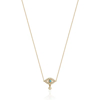 Gabi Rielle Mini Evil Eye Turquoise & Cz Pendant Necklace In Gold/turquoise
