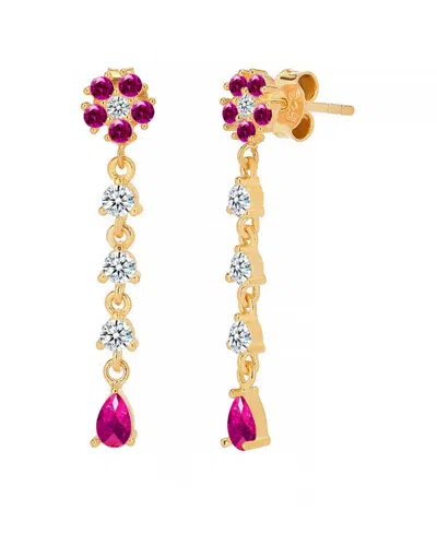 Gabi Rielle Modern Touch Collection 14k Over Silver Cz Daisy Drop Earrings In Gold