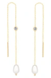 Gabi Rielle Mother-of-pearl & Cz Threader Earrings In Gold