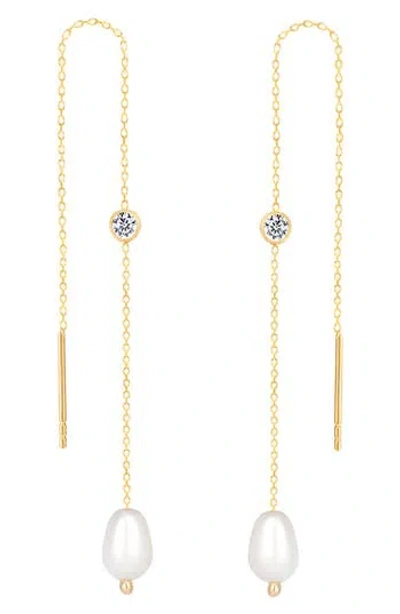 Gabi Rielle Mother-of-pearl & Cz Threader Earrings In Gold