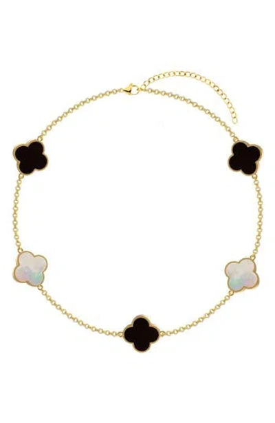Gabi Rielle Mother-of-pearl & Onyx Clover Chain Bracelet In Gold