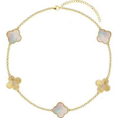 Gabi Rielle Mother Of Pearl Clover Station Chain Bracelet In Gold