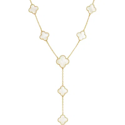 Gabi Rielle Mother Of Pearl Clover Station Y Necklace In Gold