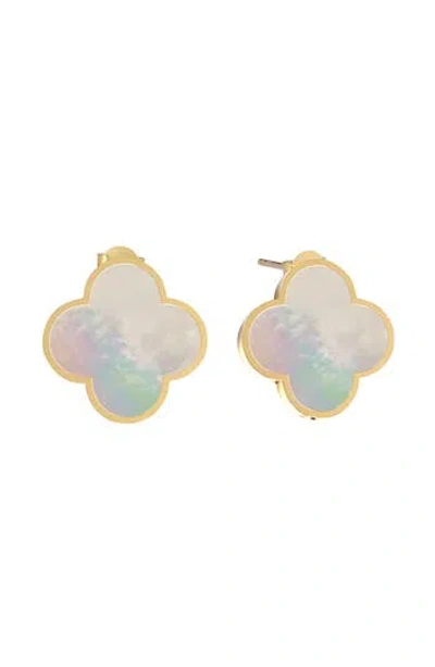 Gabi Rielle 14k Over Silver 10mm Pearl Clover Studs In Multi