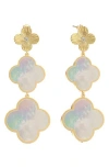 Gabi Rielle Mother Of Pearl Clover Triple Drop Earrings In Gold