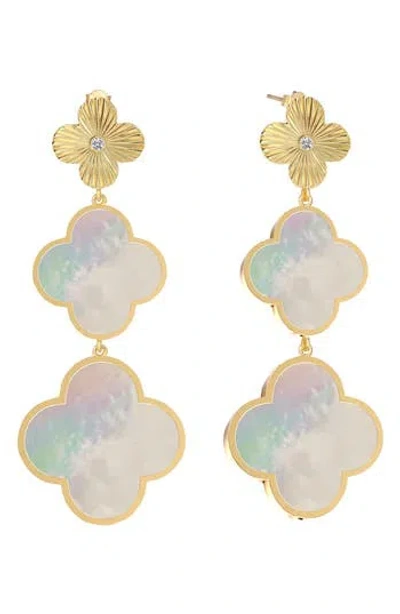 Gabi Rielle Mother Of Pearl Clover Triple Drop Earrings In Gold