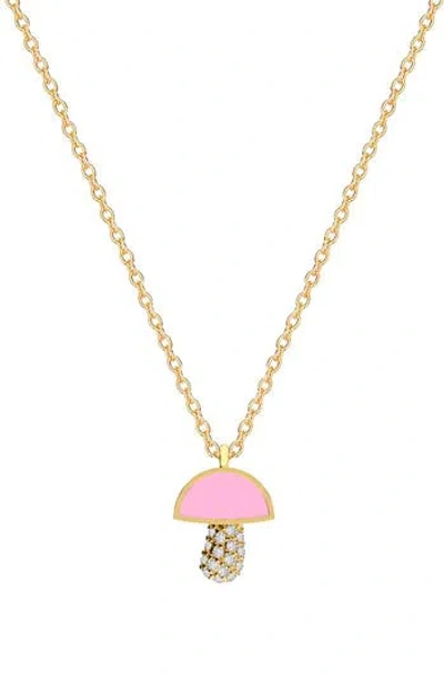 Gabi Rielle Mushroom Cubic Zirconia Pavè Pendant Necklace In Gold/pink